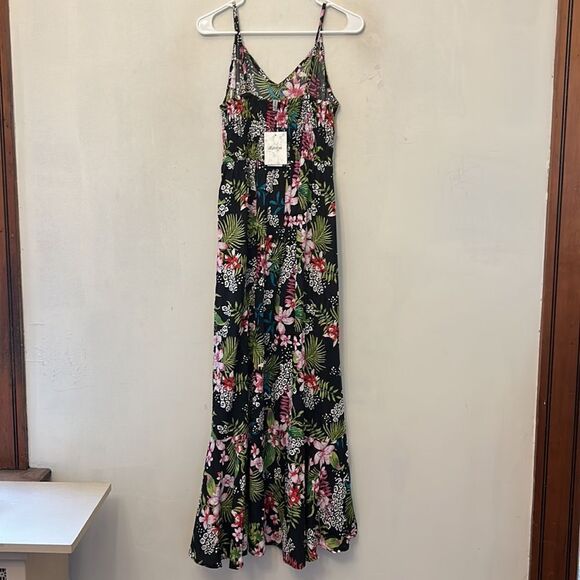 Raviya black high low floral spaghetti strap dress  Size M New - Picture 7 of 12
